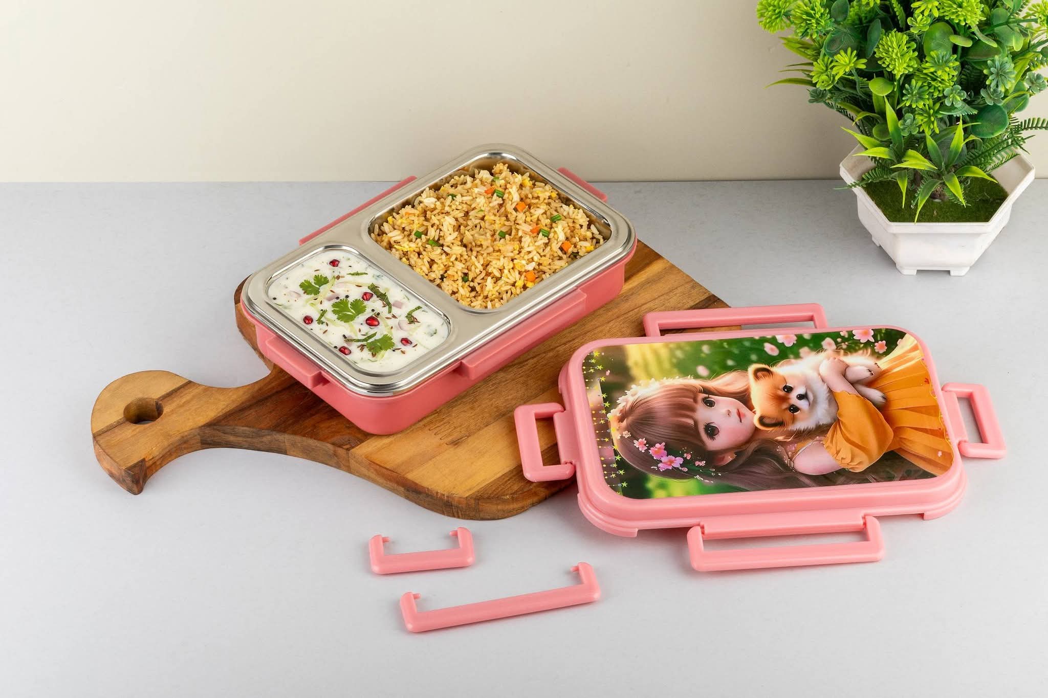 Kids Premium Stainless Steel 2-Compartment Lunch Box - Leak- Proof Tiffin