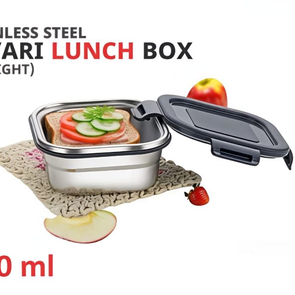 350ml stainless steel air tight savari lunch box with sandwich and fruit