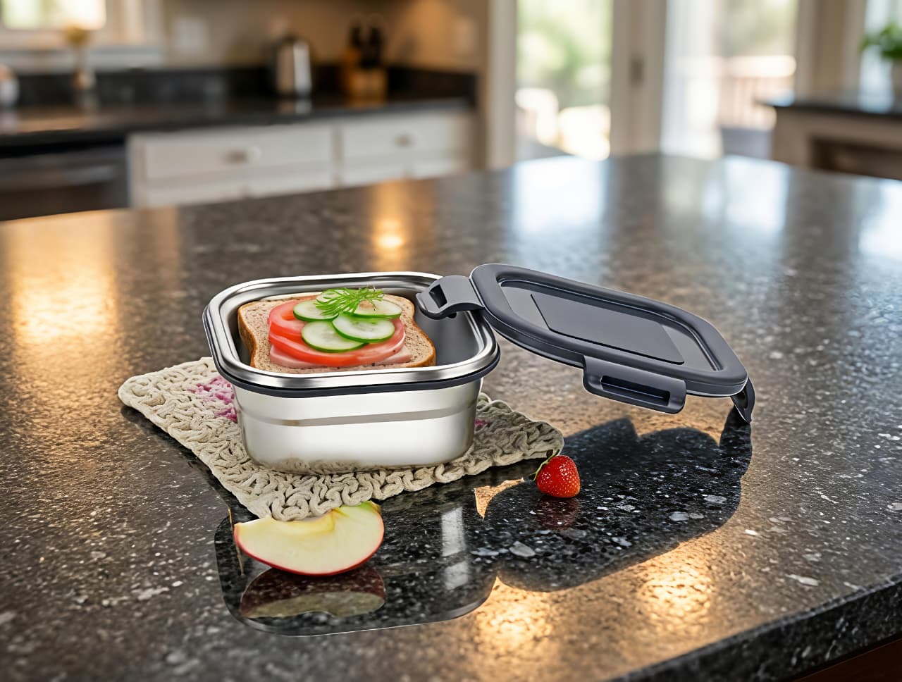 WhatsApp Image 2026-02-23 at 7.36.28 PM 350ml stainless steel air tight savari lunch box with sandwich and fruit
